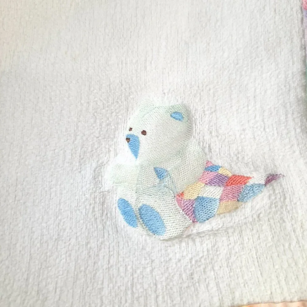 Vintage Carter's Teddy Bear baby Blanket Pastel patchwork Pattern‎ Cotton USA